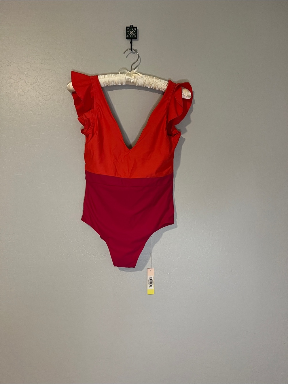 Summersalt Two-Tone Red and Magenta Ruffle One-Piece Swimsuit